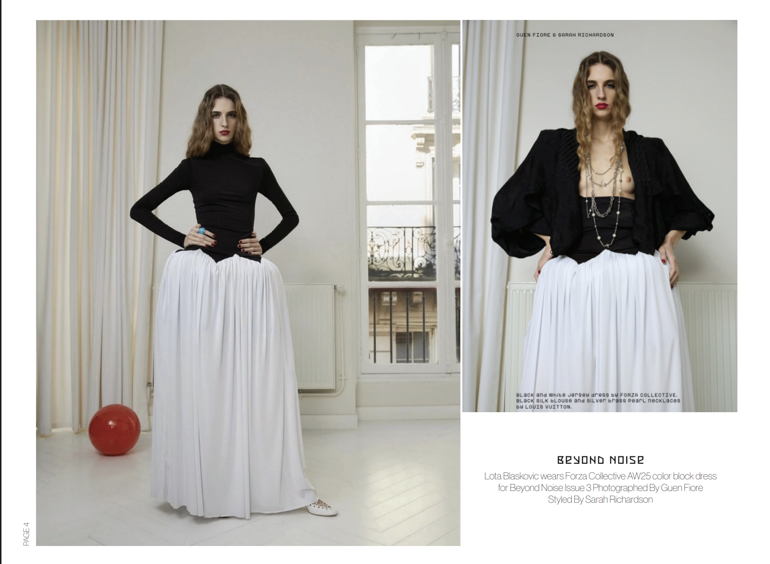 Beyond Noise Issue 3 — Lota Blaskovic wears Forza Collective AW25 color block dress, photographed by Guen Fiore